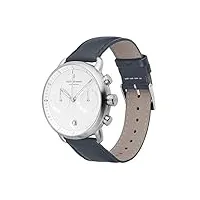 nordgreen pioneer montre chronographe pour hommes scandinave argenté 42mm avec cadran blanc et bracelet en cuir bleu marine 14047