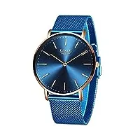 lige montre homme luxe ultra mince bleu analogique quartz montre homme Étanche acier inoxydable automatique date montre