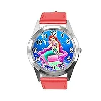 taport montre analogique à quartz avec bracelet en cuir véritable rouge ronde pour les fans de mer, rouge, sangle