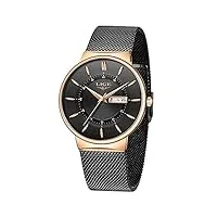 lige montres pour homme imperméable acier inoxydable mode simple bande de maille montre date robe d'affaires décontractée analogique quartz montres bracelet noir