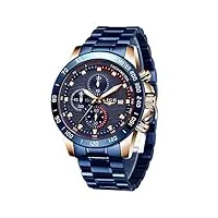 lige montre homme chronographe sport militaire montre étanche analogique quartz montre gentleman montre en acier inoxydable montre date montre décontractée bleu…
