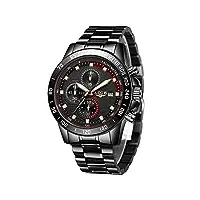 lige montre homme chronographe sport Étanche acier inoxydable d'affaires mouvement analogique à quartz noir montres bracelet pour homme…