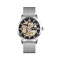 tonshen fashion montre homme mécanique automatique analogique quartz acier inoxydable montres bracelet (argent)