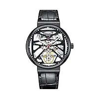 guanqin montre squelette pour homme mécanique automatique étanche business clock, noir , bracelet