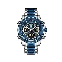 naviforce montre chronographe étanche pour homme - montre à quartz analogique et numérique - en acier inoxydable - multifonctionnelle, bleu, bracelet