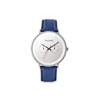 tayroc holte montre chronographe pour homme cadran bleu et blanc bracelet en cuir acier inoxydable 42 mm