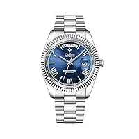 cadisen - montre - bracelet en acier inoxydable - automatique et mécanique - en verre saphir - pour homme, bleu