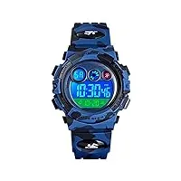 jttm montre numérique pour garçon - Étanche - 5 atm - montre numérique - alarme - minuterie - chronomètre - date - multifonction - montre pour enfants - pour adolescents,bleu