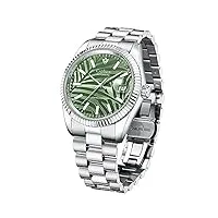 cadiisen - montre automatique - pour homme - avec réserve de marche automatique et bracelet en acier inoxydable - en verre saphir - Étanche, vert, 40mm