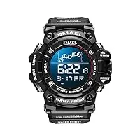 montres de sport des hommes de digital, outdoor sport multifonction Étanche led lumière alarme calendrier date avec bande de silicone bleu,noir