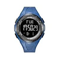 montres de sport des hommes de digital, outdoor sport multifonction Étanche led lumière alarme calendrier date avec bande de silicone bleu,bleu