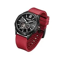 cadisen miyota 82s5 montre mécanique automatique pour homme avec bracelet en caoutchouc et verre saphir étanche, rouge, 43.5mm,