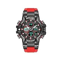 montre de sport pour homme numériques montres imperméable digital militaire montres avec alarme mode grand cadran montres,rouge