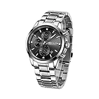 megalith montre homme argent acier etanche montres chronographe analogique quartz montre bracelet homme noir mode lumineux calendrier