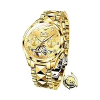 oupinke montre automatique de marque suisse pour homme à remontage automatique tourbillon mécanique business luxe Étanche lumineux cristal saphir, bracelet doré avec cadran doré, bracelet