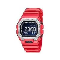 montre-bracelet de sport numérique À led pour enfants montre Électronique Étanche À plusieurs couleurs avec chronomètre d'alarme lumineux,rouge