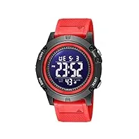 montre homme digitale outdoor sport multifonction Étanche led lumière alarme calendrier date avec bande de pu,rouge