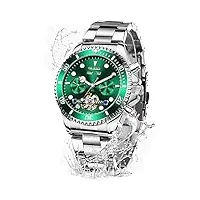 olevs automatic watches for men self winding classic green face designer tourbillon stainless steel waterproof luminous male wrist watches