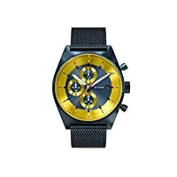 detomaso d10 chronographe édition limitée blue yellow montre à quartz analogique pour homme en maille milanaise bleu brossé, bleu, bracelet