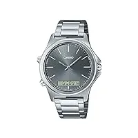 casio mtp-vc01d-8e montre pour homme en acier inoxydable avec cadran gris analogique numérique double fuseau horaire