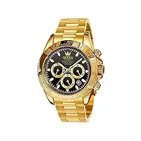 olevs montre pour homme dorée à remontage automatique en acier inoxydable mécanique multifonction chronographe analogique étanche date lumineuse, noir , bracelet