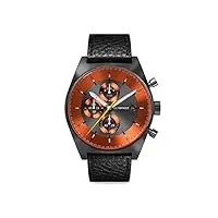 detomaso d10 montre chronographe à quartz analogique avec bracelet en cuir noir et orange, gris