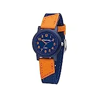 jacques farel Öko - montre pour enfant - quartz analogique - avec bracelet textile - en coton bio - bleu foncé - orange - durable - neutre - pour le climat - org 1469, bleu