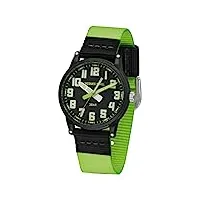 jacques farel klm 03 montre-bracelet analogique à quartz pour enfant avec bracelet en textile vert/noir et éléments lumineux, vert