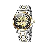 olevs montre automatique pour homme - montre mécanique de luxe avec strass - Étanche et lumineuse, doré/noir, bracelet
