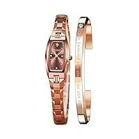 olevs montre pour femme élégante en or rose carrée fine avec petit diamant analogique à quartz étanche, rose gold, bracelet