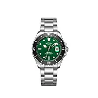 rotary montre automatique homme 46.00mm avec cadran vert analogique et bracelet en bracelet en acier argent gb05430/78