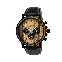 holzwerk germany® montre à quartz analogique pour homme avec cadran en bois naturel marron noir, noir/marron