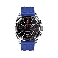 panzera aquamarine quartz chronographe acier noir date silicone bleu saphir montre homme, bracelet