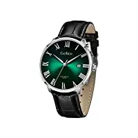 cadisen montre automatique pour hommes montre automatique mécanique en cuir véritable étanche montre de loisirs pour hommes, vert