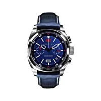 panzera aquamarine quartz chronographe acier bleu date cuir saphir montre homme, bracelet