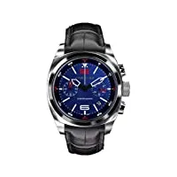 panzera aquamarine quartz chronographe acier bleu noir date cuir saphir montre homme, bracelet