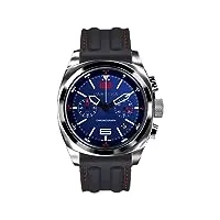 panzera aquamarine quartz chronographe acier date silicone noir bleu saphir montre homme, bracelet