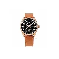 montre ariesgold homme automatique - 44 mm - cadran noir - bracelet cuir marron - g 9021 rg-bk