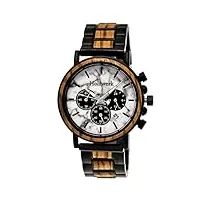 holzwerk germany montre de designer pour homme fabriquée à la main - en bois naturel - chronographe - montre à quartz analogique - marron blanc noir - pierre de marbre - date - cadran en bois,