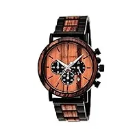 holzwerk germany montre pour homme fabriquée à la main - en bois naturel - chronographe - analogique - montre à quartz - cadran en bois marron et noir, marron/noir