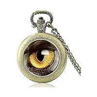 montre de poche, rétro bronze punk's eyes collier montre de poche vintage hommes femmes montre à quartz