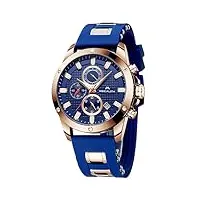 megalith montre homme bleu sport etanche chronographe analogique design montre bracelet de mode grand cadran quartz caoutchouc lumineux date