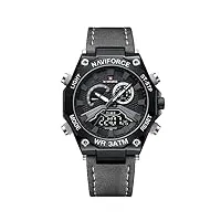 naviforce hommes sport cuir analogique-numérique montre étanche analogique quartz montres décontracté chronographe rétro-éclairage militaire montres-bracelets (grey)