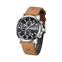 megalith montre homme sport marron - etanche chronographe montre analogique quartz montre bracelet homme cuir marron lumineux calendrier