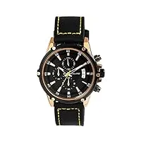 elite 92900220004 montre élégante elite design pour homme noir/doré chronographe date cuir quartz, noir