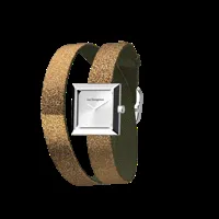 reversible bronze glitter / verdigris watch, l'absolue square watch case, silver finish