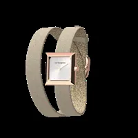 reversible cream / gold glitter watch, l'absolue square watch case, rose gold finish