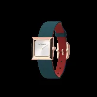reversible petrol blue / raspberry watch, l'absolue square watch case, rose gold finish